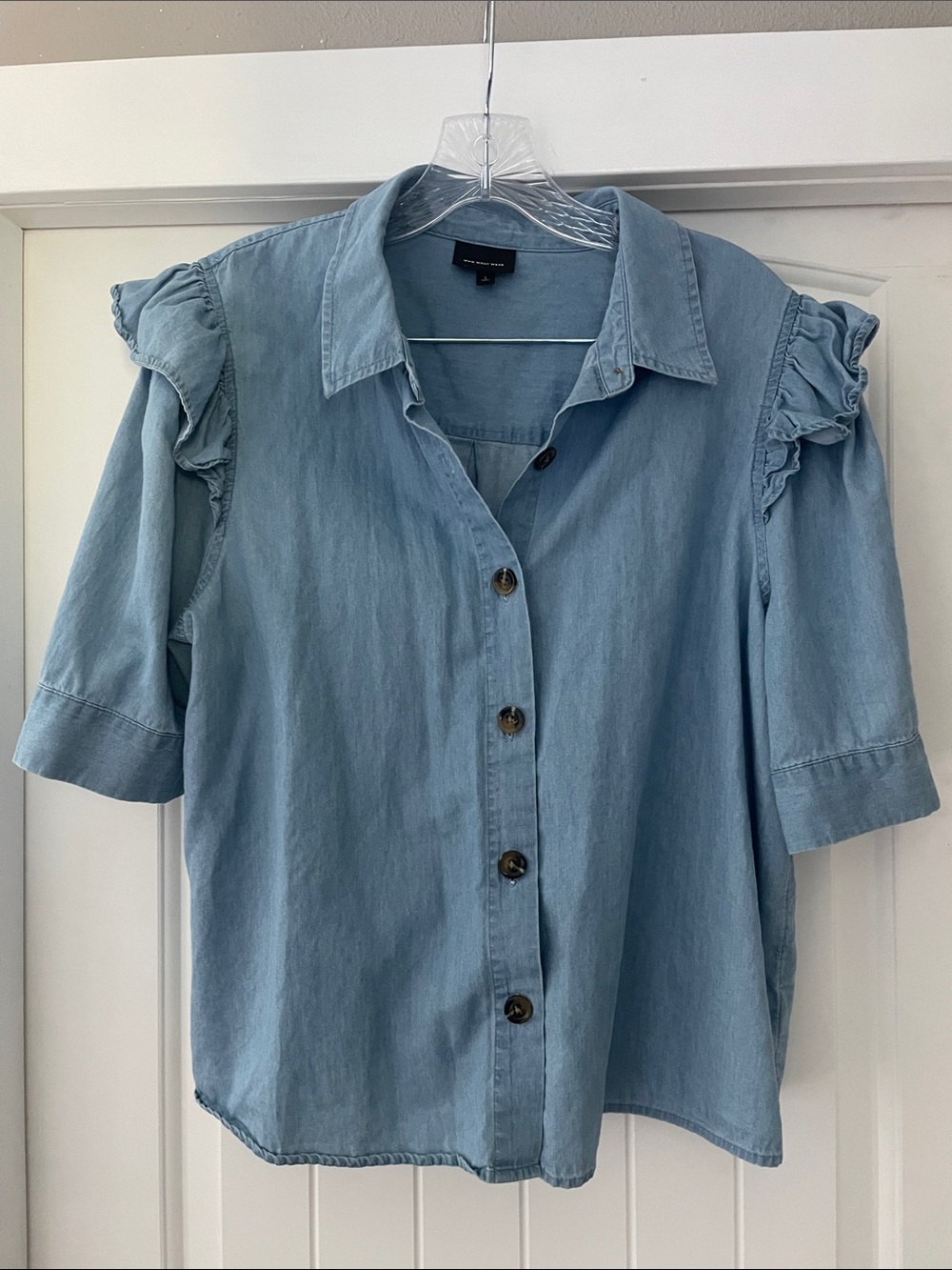 Who What Wear Chambray Puff-Sleeve Blouse
